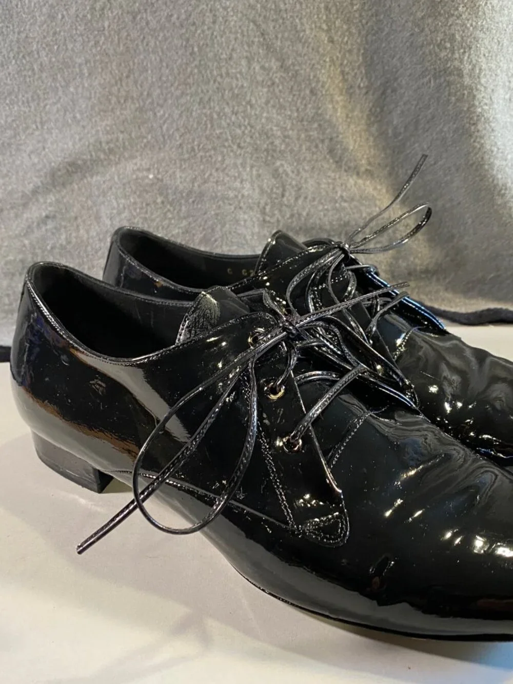 CHANEL Black Patent Leather Square Toe Oxfords Loafers 37 Italy
